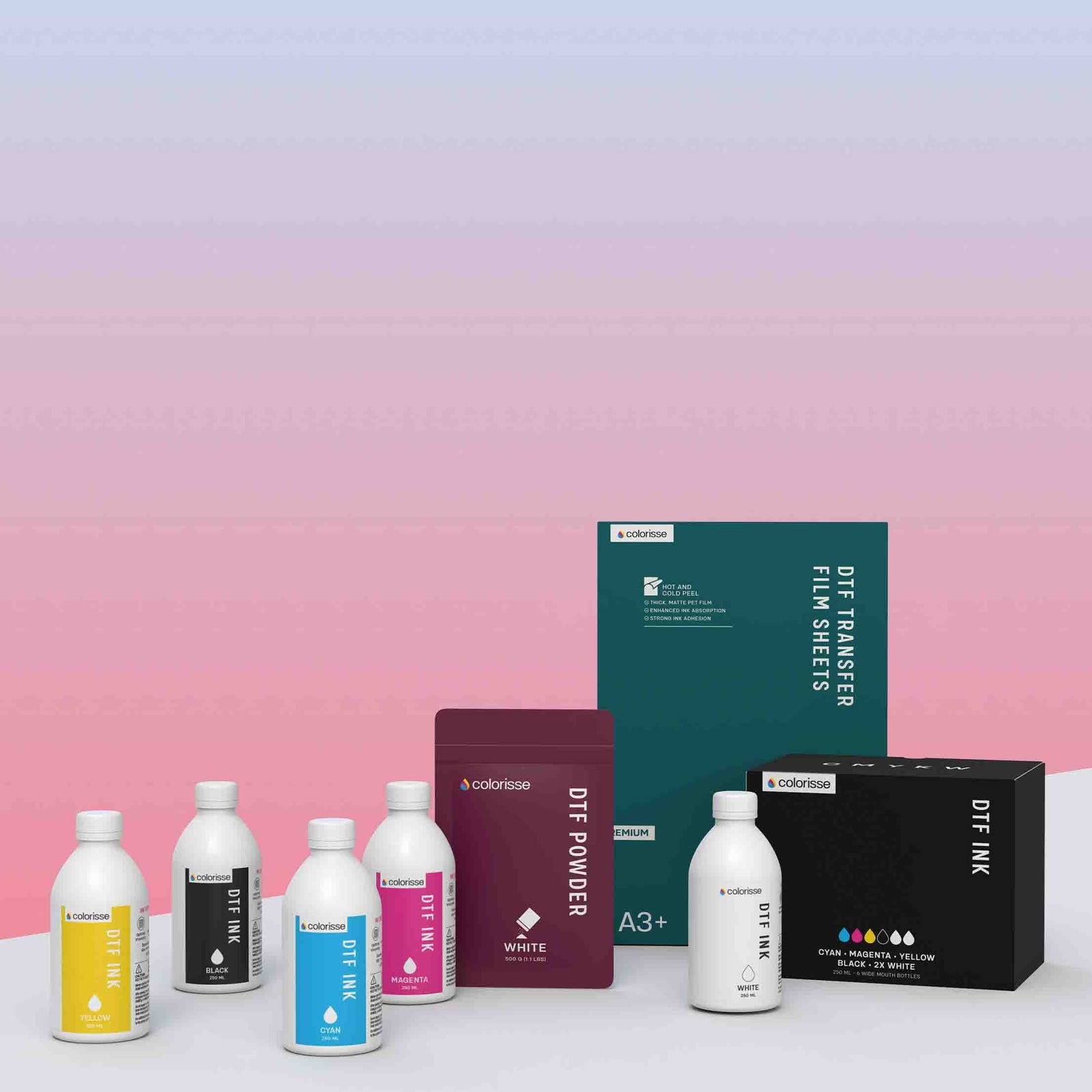 Colorisse offers DTF products, including inks, powder, and transfer film sheets for high-quality custom printing.